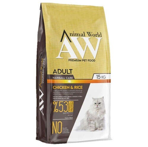 Animal World Hairball Tüy Yumağı Önleyici Tavuklu Yetişkin Kedi Maması 15 KG | SRC: Barcode: 8682059830603